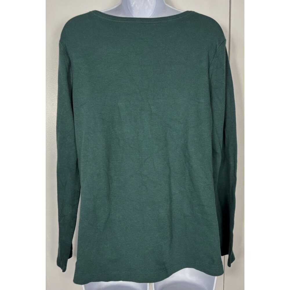 Croft & Barrow Holiday Long Sleeved Tee Green & White Large - Picture 4 of 4